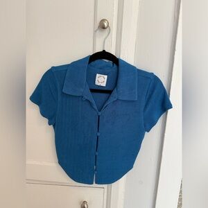 With Jean Blue Button-Up Collared Top